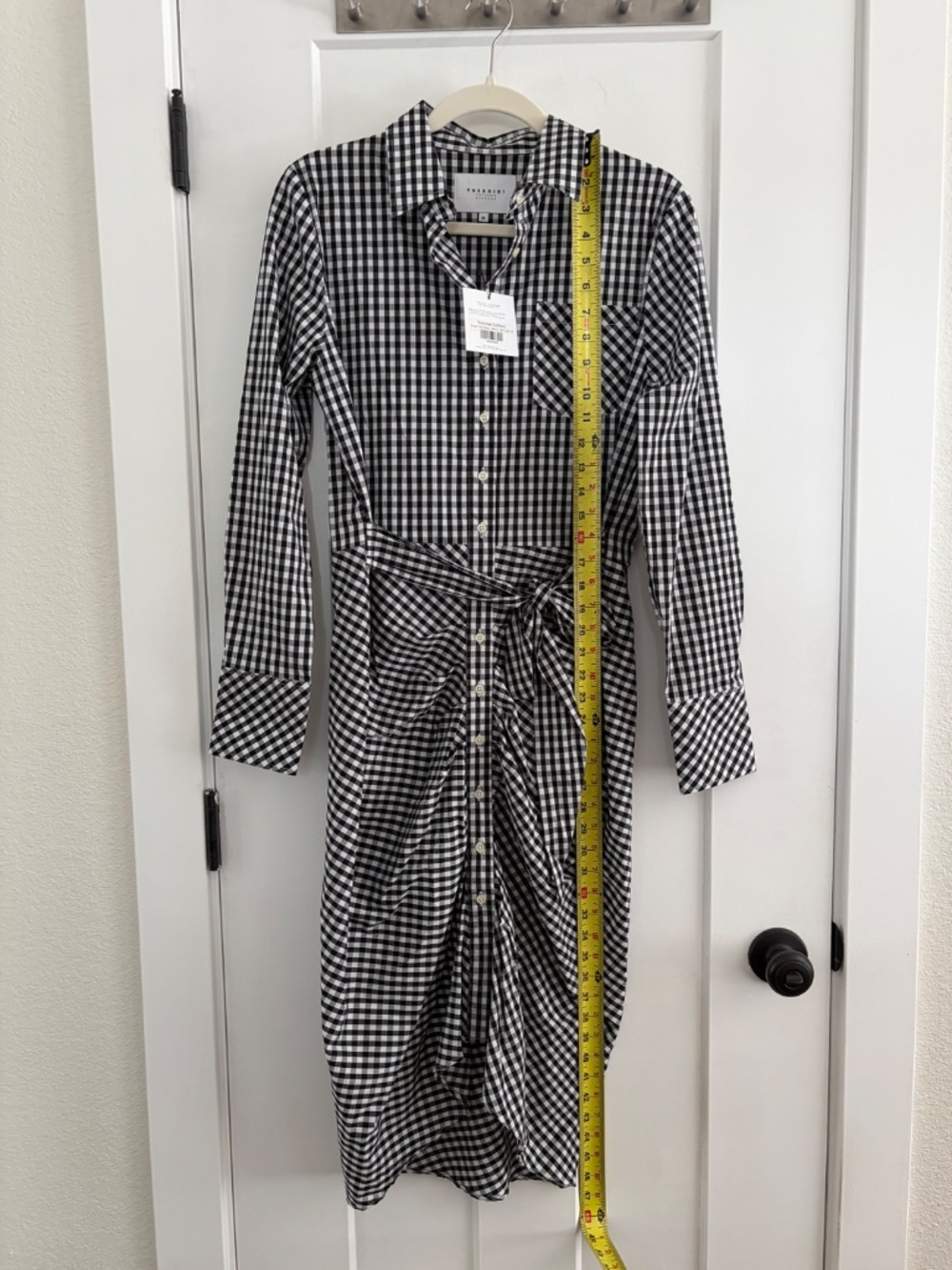 The Shirt Wrap Front Dress by Rochelle Behrens Black and White Check Size M NWT - Picture 7 of 7